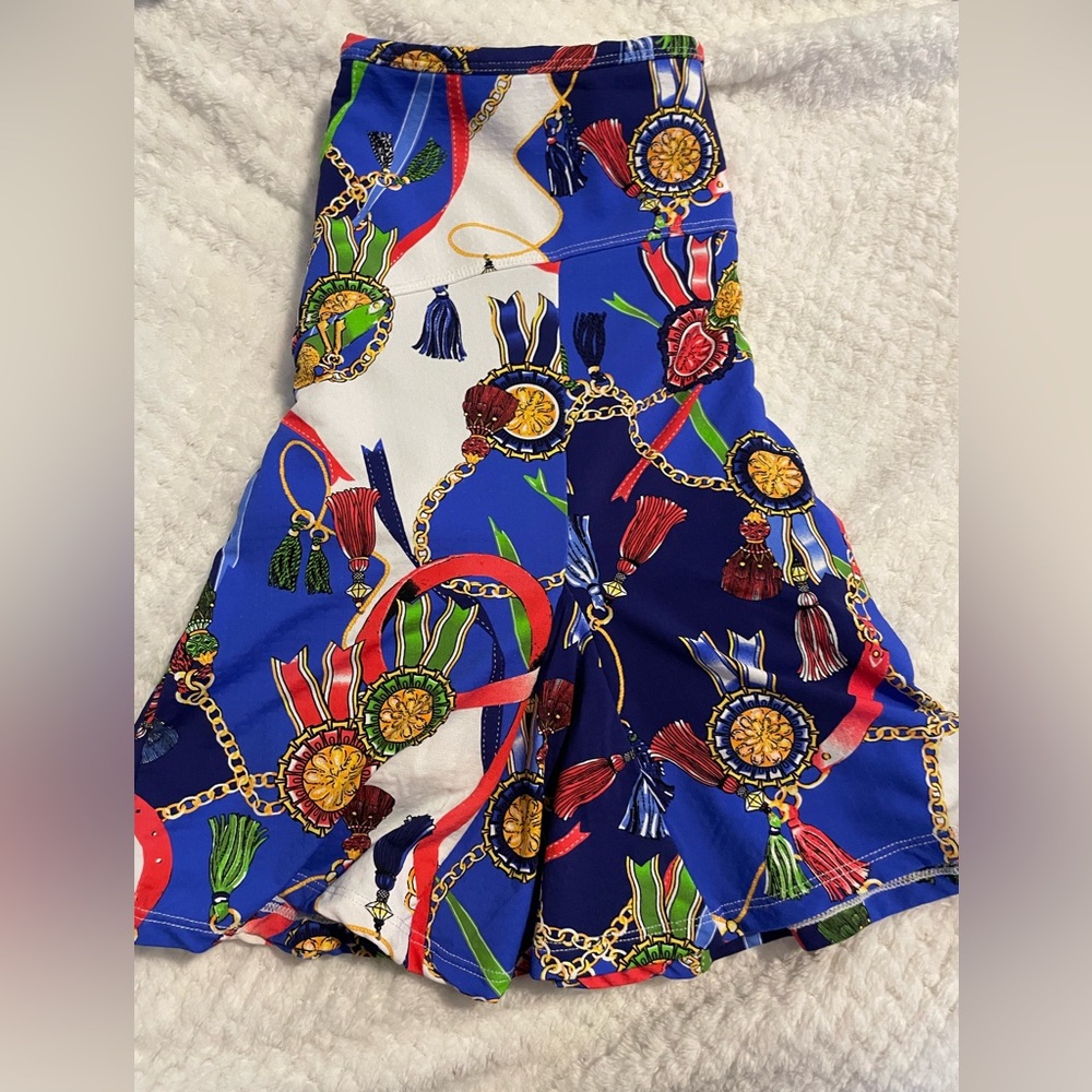 Blue and Gold Asymmetrical High-Low Trumpet Skirt